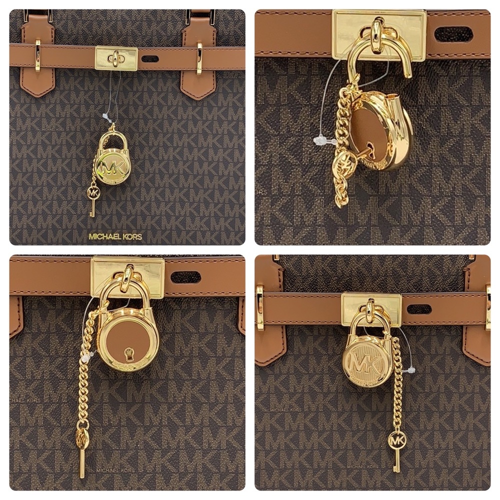 Michael Kors Hamilton Med Satchel Shoulder Crossbody Bag luggage/Brown Signature - Picture 14 of 16
